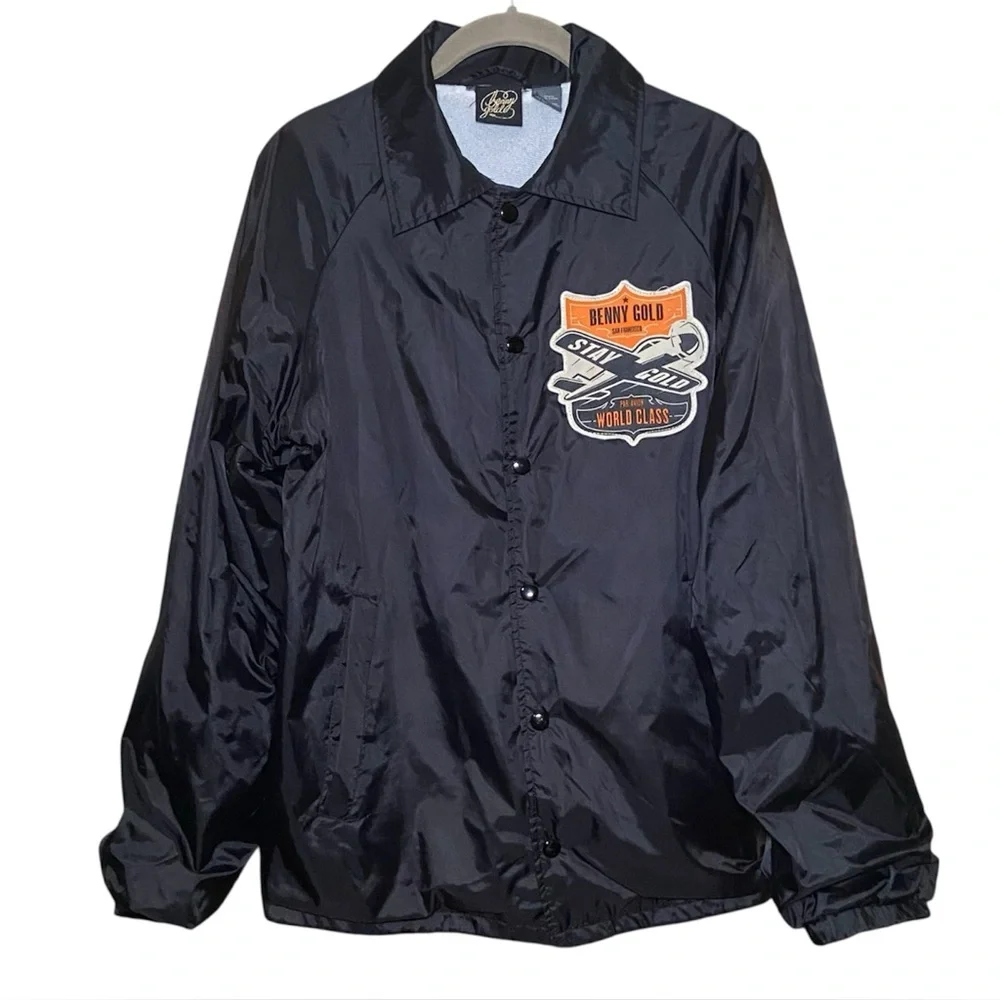 Benny Gold Coaches Windbreaker Jacket Stay Gold Airplane Patch Size Small Black